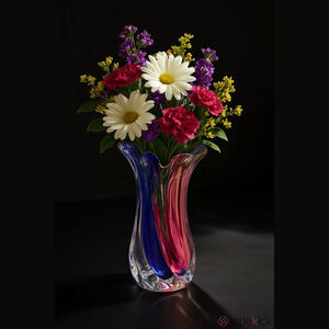 Vintage Murano Inspired Handblown Glass Vase Colbalt Blue & Berry Art Glass Mint